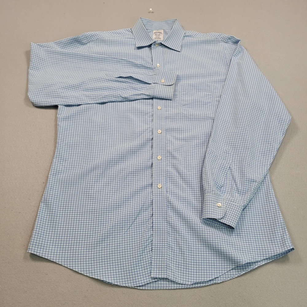 Brooks Brothers Mens Regent Fit Non-Iron Supima Cotton Dress Shirt 16.5 35 Blue